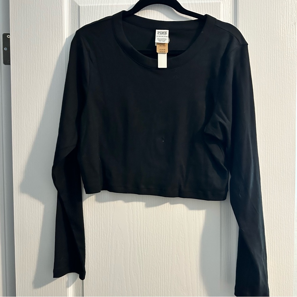 NWT VS Pink Black Long Sleeve Crop Top